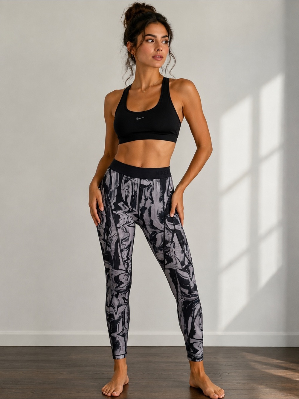 Nike Women’s Marble-Print High-Waist Leggings in Black and Gray Size S